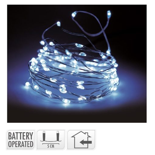 100 micro LED-es hideg fehér fényfüzér