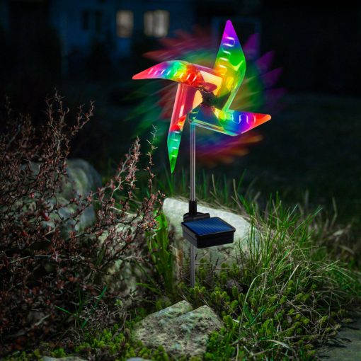 LED-es szolár szélforgó (színes LED, leszúrható, alu, műanyag, 75 x 23 x 23 cm)