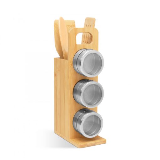 Mágneses fűszertartó (bambusz eszköz szettel, 7 részes, 80 x 135 x 275 mm)