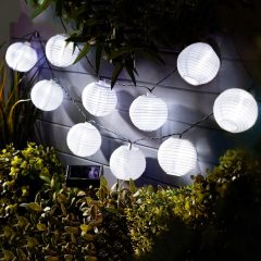   Napelemes lampion fényfüzér (10 db fehér lampion, hidegfehér LED,  3,7 m)