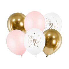   Születésnapi pasztell lufi készlet 30 cm - fehér arany rózsaszín