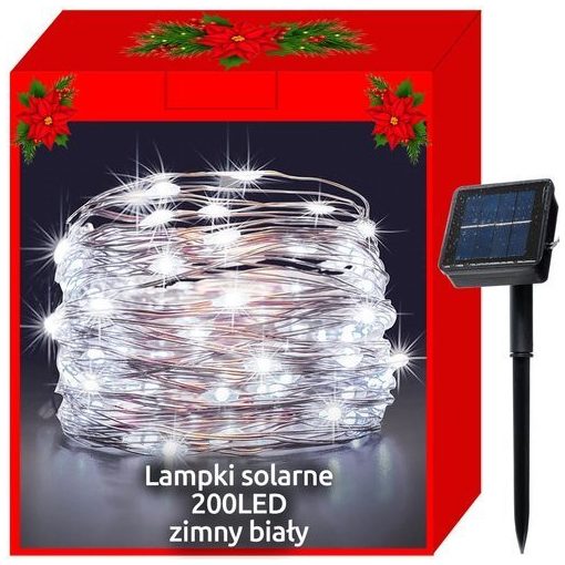 Napelemes micro LED-es fényfüzér (hideg fehér, 200 LED)