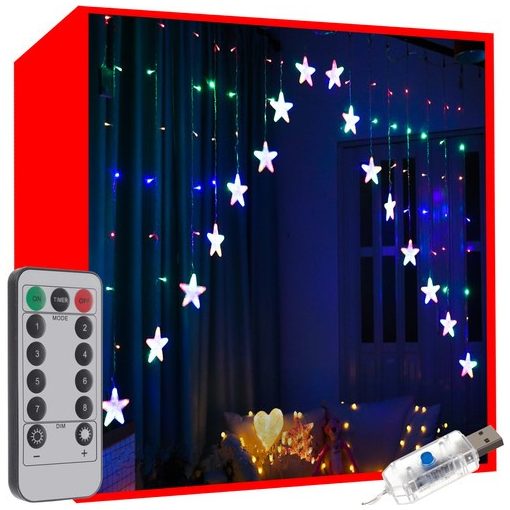 Fényfüggöny csillagokkal 136 LED USB - többszínű