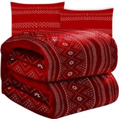   Puha meleg takaró párnahuzattal piros színben, téli motívummal 1.6x2m