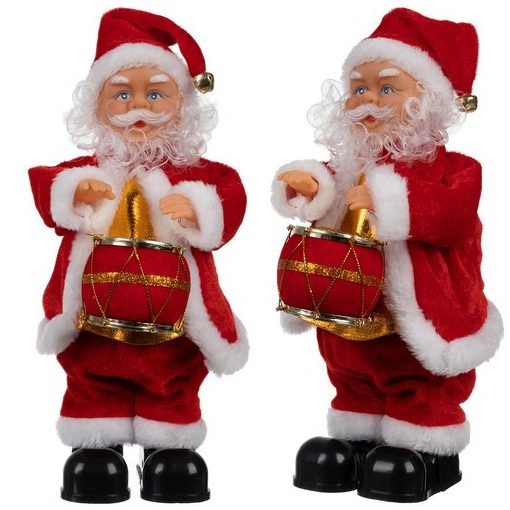 Doboló és zenélő Mikulás figura 30cm